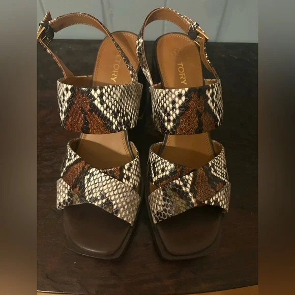 TORY BURCH RUBY SLINGBACK PUMP SANDAL ASPEN PRINTED SNAKE LEATHER - Picture 2 of 6